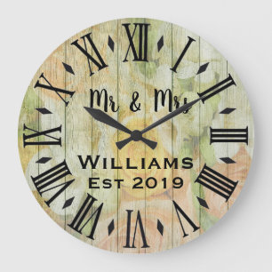 Rustic Vintage Personalized Wood Custom Large Clock
