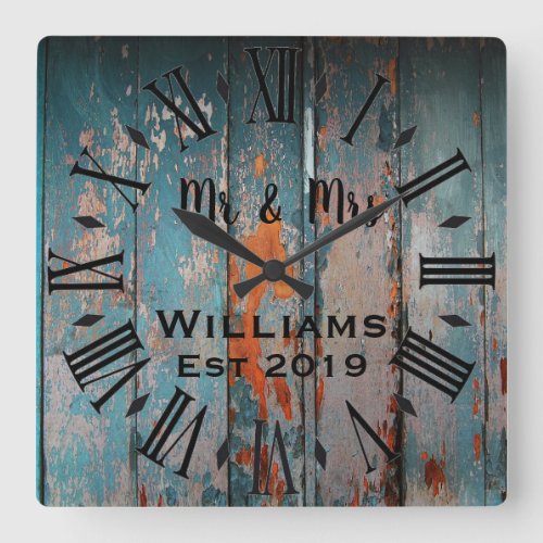 Rustic Vintage  Personalized Wood Custom Square Wall Clock
