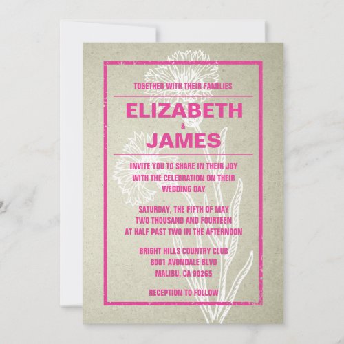 Rustic Vintage Pink And White Wedding Invitations