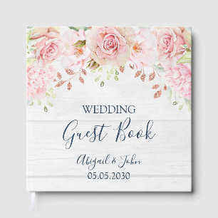 Rustic Vintage Pink Floral Spring Wedding Guest Book