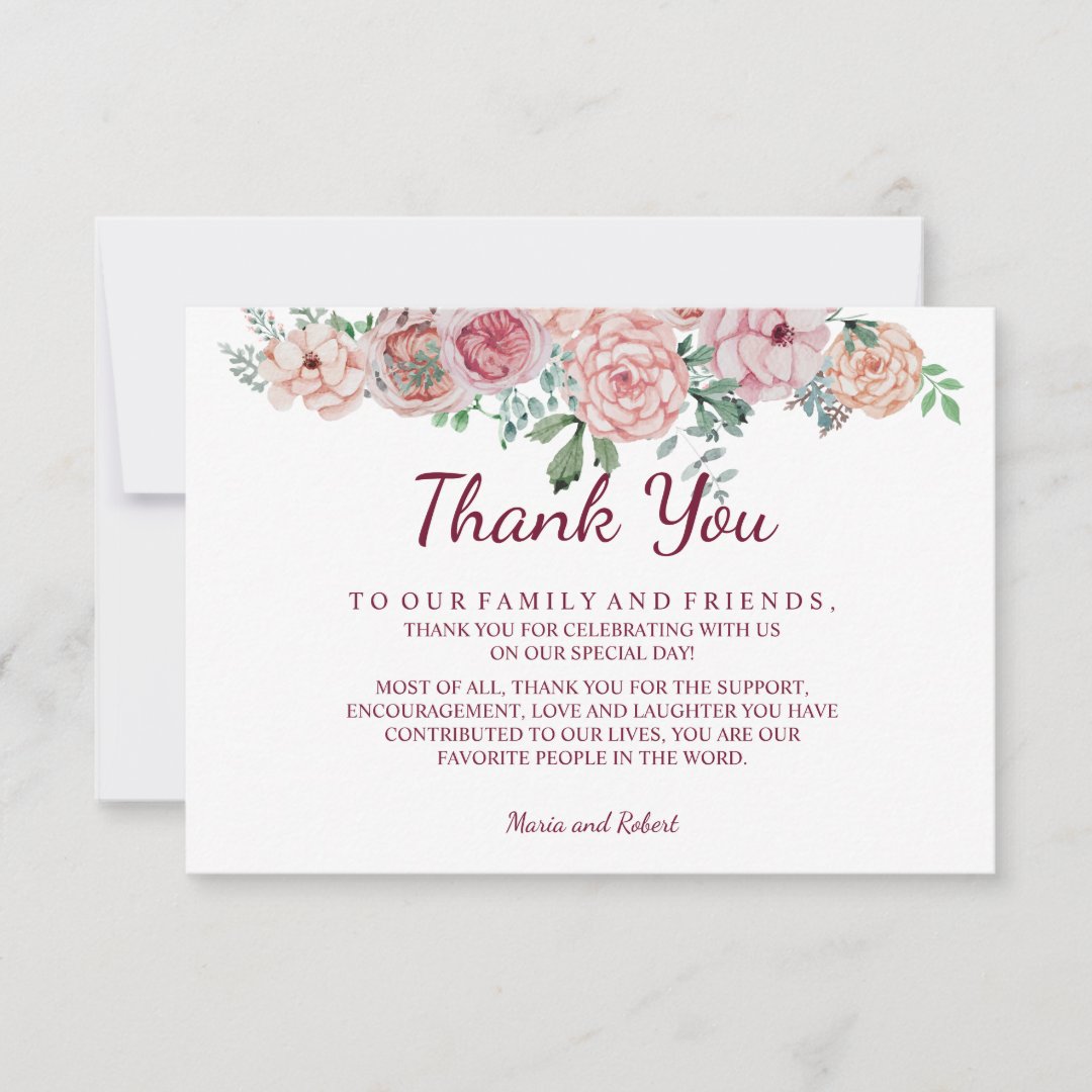 Rustic Vintage Pink Floral Wedding Thank You Card | Zazzle