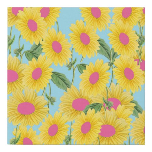 Rustic Vintage Pink Sunflowers Modern Pastel Blue  Faux Canvas Print