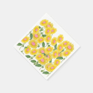 Rustic Vintage Pink Sunflowers Modern White Napkins