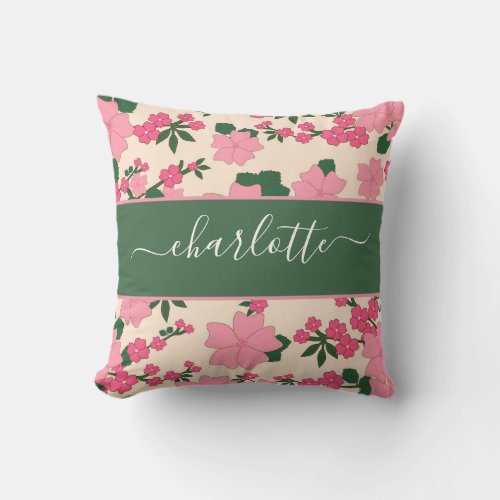Rustic Vintage Pink Wildflowers Floral Throw Pillow
