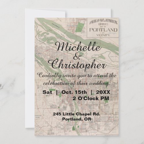 Rustic Vintage Portland Oregon Wedding Invitation