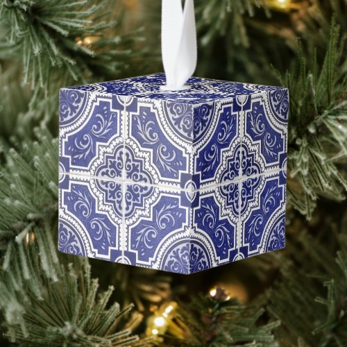 Rustic Vintage Portuguese Tiles  Azulejo Christmas Cube Ornament