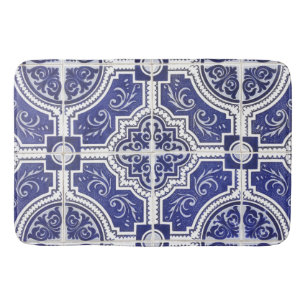 Rustic Vintage Portuguese Tiles Pattern - Azulejo Bath Mat