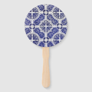 Rustic Vintage Portuguese Tiles Pattern - Azulejo Hand Fan