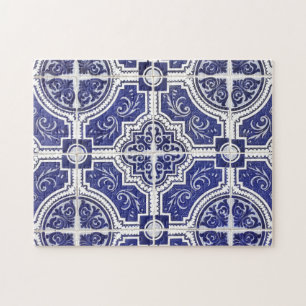 Rustic Vintage Portuguese Tiles Pattern - Azulejo Jigsaw Puzzle