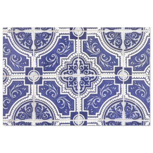 Rustic Vintage Portuguese Tiles Pattern _ Azulejo Tissue Paper