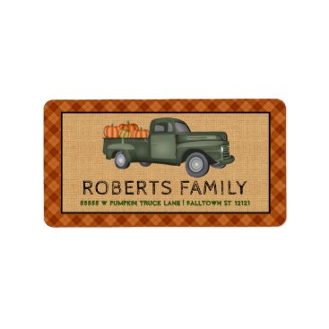 Rustic Vintage Pumpkin Truck Plaid Return Address Label