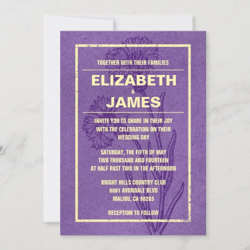 Rustic Vintage Purple And Gold Wedding Invitations