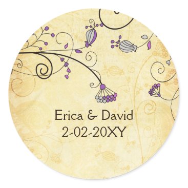 rustic vintage purple floral envelope stickers