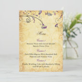 rustic vintage purple floral wedding menu cards (Standing Front)
