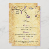 rustic vintage purple floral wedding menu cards (Front/Back)