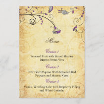 rustic vintage purple floral wedding menu cards