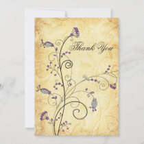 rustic vintage purple floral wedding Thank You Invitation