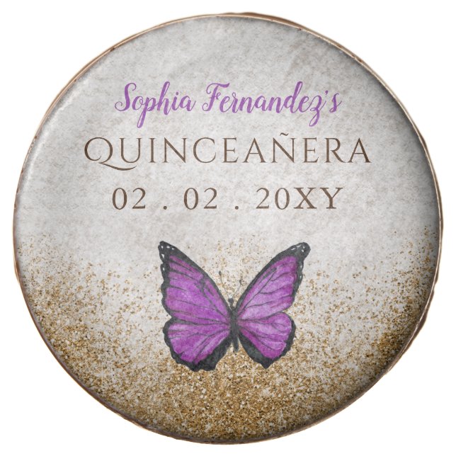 Rustic Vintage Purple Gold Butterfly Chocolate Covered Oreo (Front)