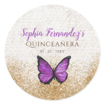 Rustic Vintage Purple Gold Butterfly Classic Round Sticker