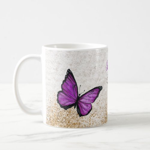 Rustic Vintage Purple  Gold Butterfly   Coffee Mug