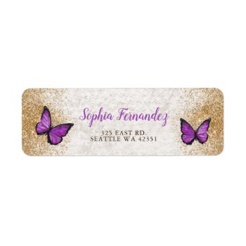 Rustic Vintage Purple Gold Butterfly Label by Invitationboutique at Zazzle