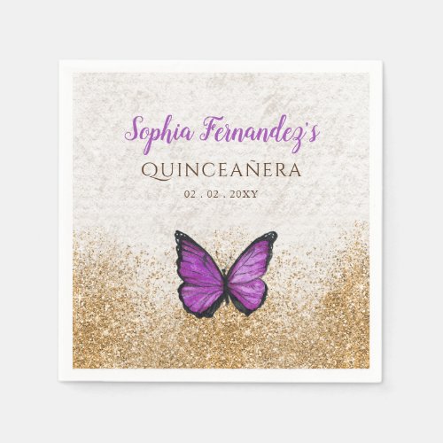 Rustic Vintage Purple Gold Butterfly  Napkins