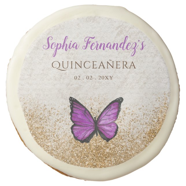 Rustic Vintage Purple Gold Butterfly   Sugar Cookie (Front)