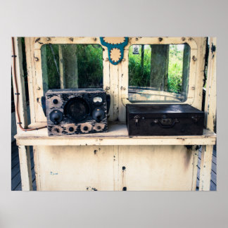 Rustic Vintage Radio and Weathered Suitcase Poster