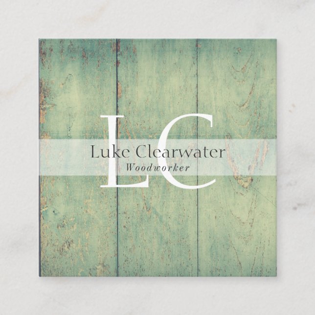 Rustic Vintage Reclaimed Barnwood | Monogram Square Business Card (Front)