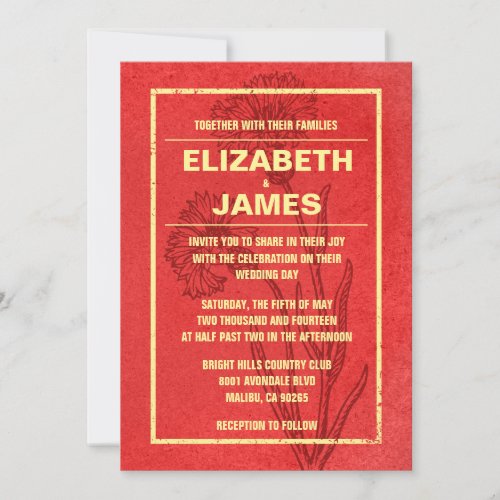 Rustic Vintage Red And Gold Wedding Invitations