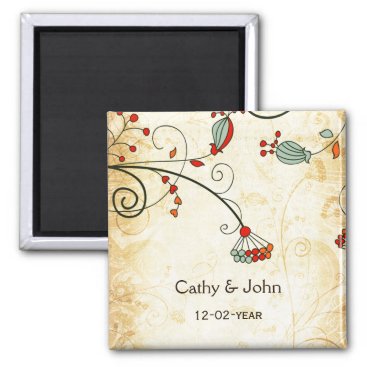rustic vintage red floral save the date magnet