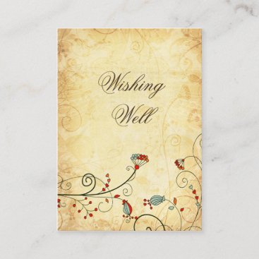 rustic vintage red floral  wishing well cards