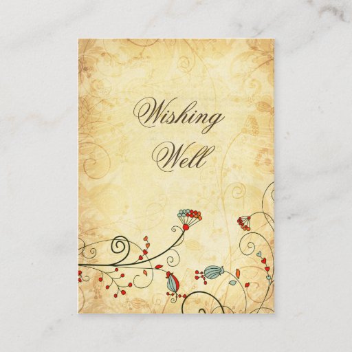 Customizable rustic vintage red floral  wishing well cards business card