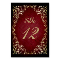 Rustic Vintage Red Gold  Table Number