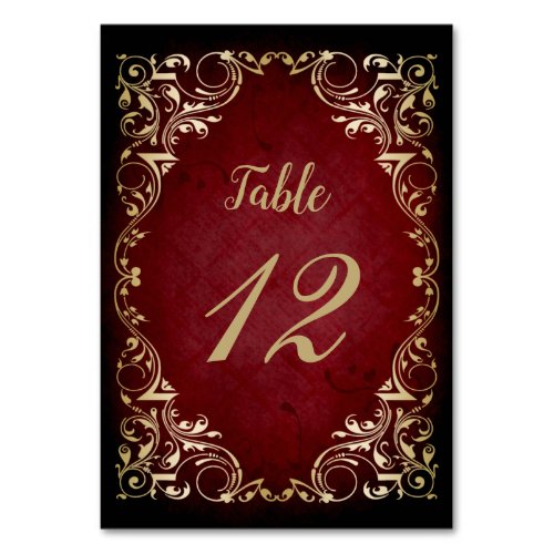 Rustic Vintage Red Gold  Table Number