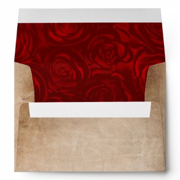 Rustic Vintage Red Rose Parchment Return Address Envelope