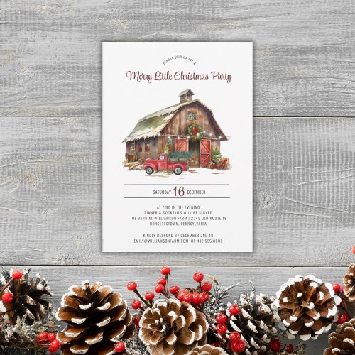 Rustic Vintage Red Truck Barn Christmas Party  Holiday Card