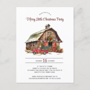 Rustic Vintage Red Truck Barn Christmas Party Holiday Postcard