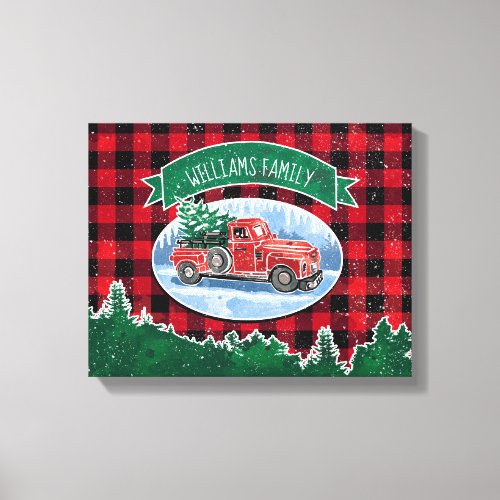 Rustic Vintage Red Truck Christmas Family Name Canvas Print