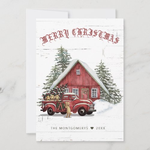 Rustic Vintage Red Truck Dogs Farmhouse Christmas  Holiday Card