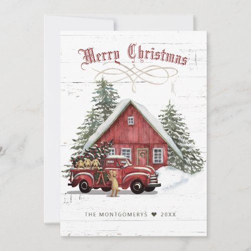 Rustic Vintage Red Truck Dogs Farmhouse Christmas Holiday Card