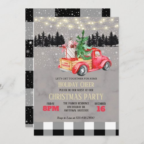Rustic Vintage Red Truck Family  Christmas Party  Invitation