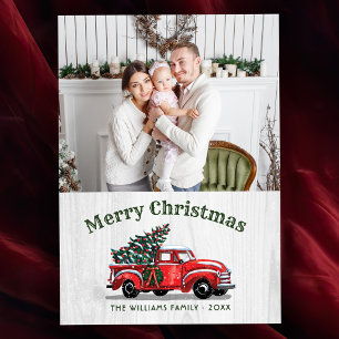 Rustic Vintage Red Truck Family Photo Christmas Holiday Card