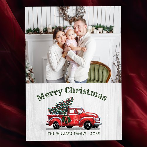 Rustic Vintage Red Truck Family Photo  Christmas Holiday Card
