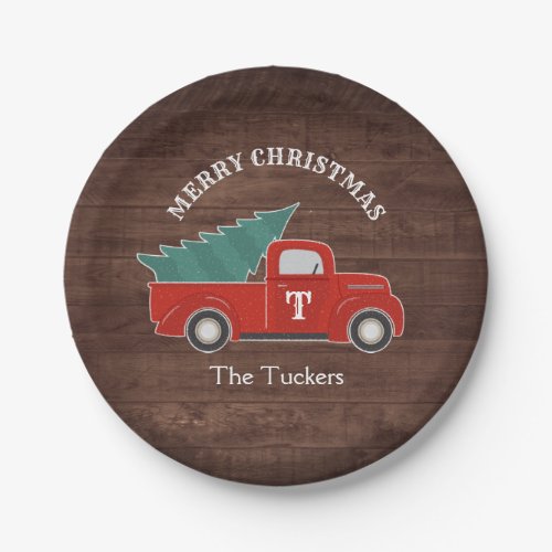 Rustic Vintage Red Truck Merry Christmas Party Paper Plates