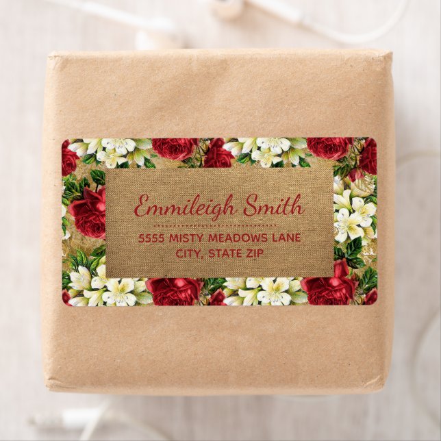 Rustic Vintage Red White Flowers Kraft Christmas Label (Insitu)