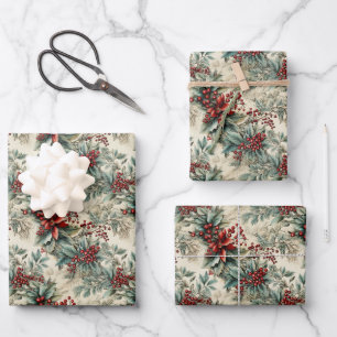 Rustic Vintage retro classic Christmas poinsettia Wrapping Paper Sheets