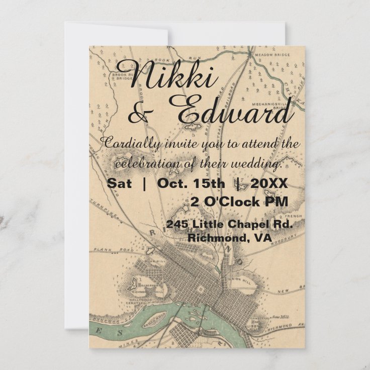 Rustic Vintage Richmond VA Map Wedding Invitation Zazzle