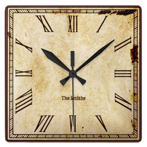 Rustic Vintage Roman Numeral Aged SQ Clock Face