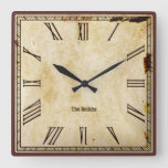 Rustic Vintage Roman Numeral Aged SQ Clock Face